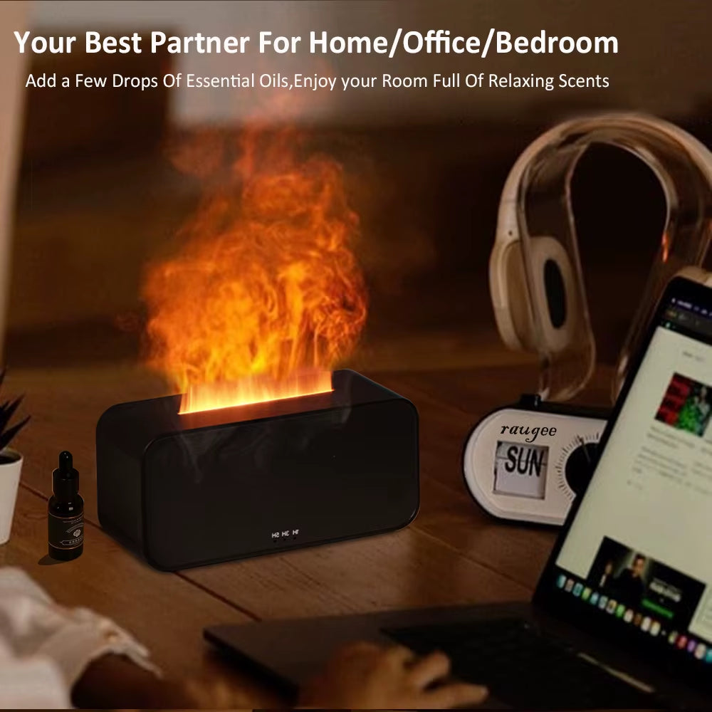 Air Humidifier Aroma Essential Oil Diffuser for Home Flame Air Humidifier Mini Desk Air Fragrance Diffuser with LED Night Light